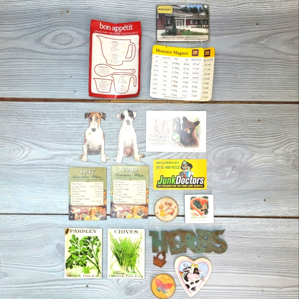 Kitchen Refrigerator Magnets - Dali, Herbs, Dogs, Butterfly, Measurement Tables